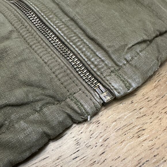 VTG 00s Y2K Banana Republic Garment Dyed Olive Green Linen Field Jacket Men's XL - Picture 9 of 15